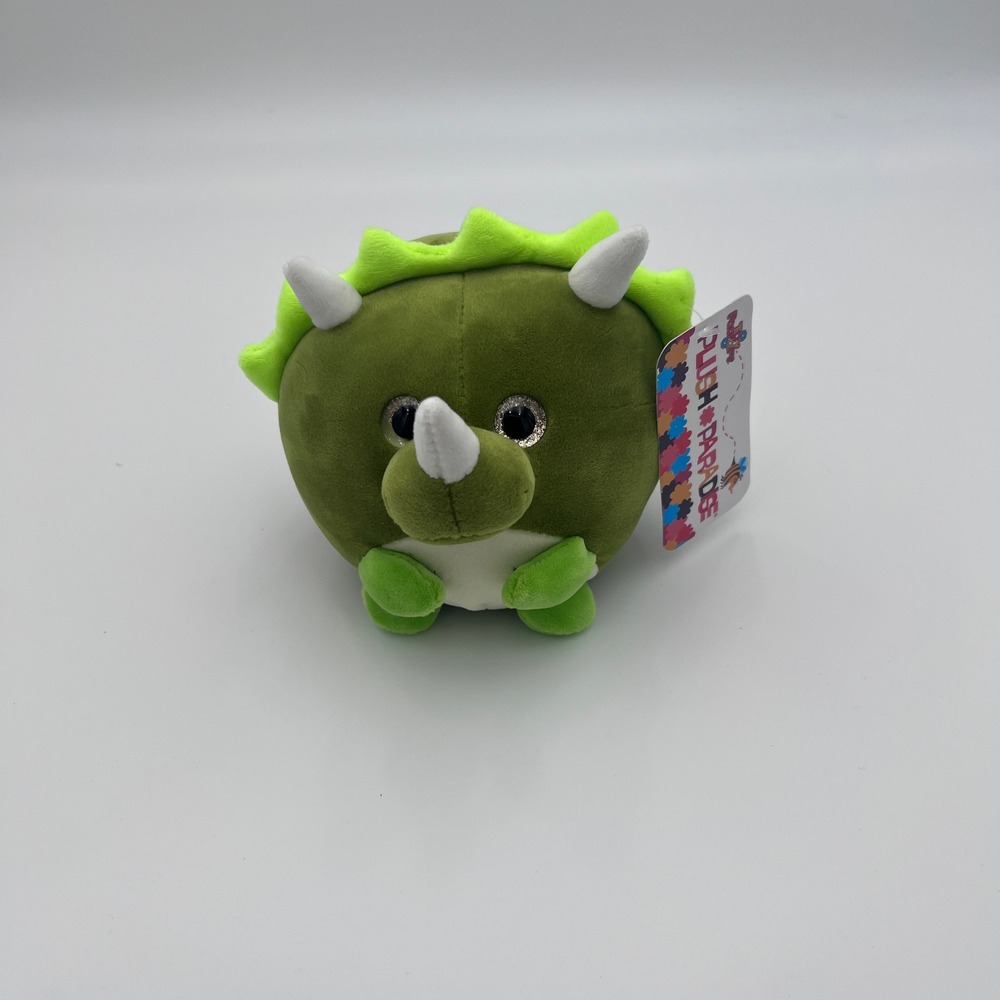 Plush Paradise Green Triceratops Dinosaur Round Stuffed Animal Plush NWT 5 inch